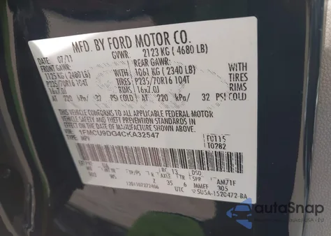 2012 Ford Escape Xlt из США, поврежденный, VIN 1FMCU9DG4CKA32547